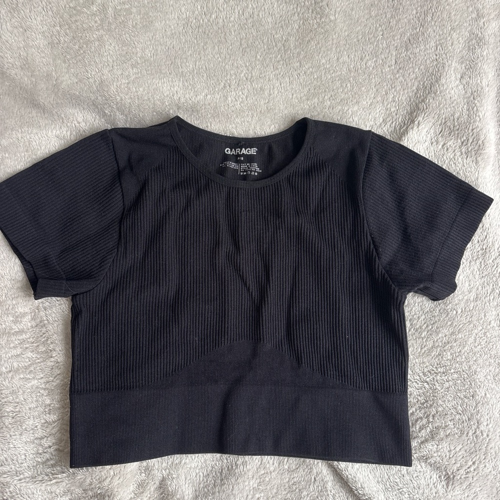 Garage Black Ribbed Short Sleeve Crop Top